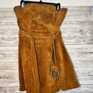 Vintage Leather Suede Brown Tube Dress, Size US 6